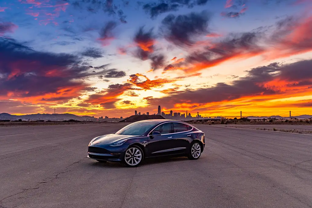 Tesla at sunset